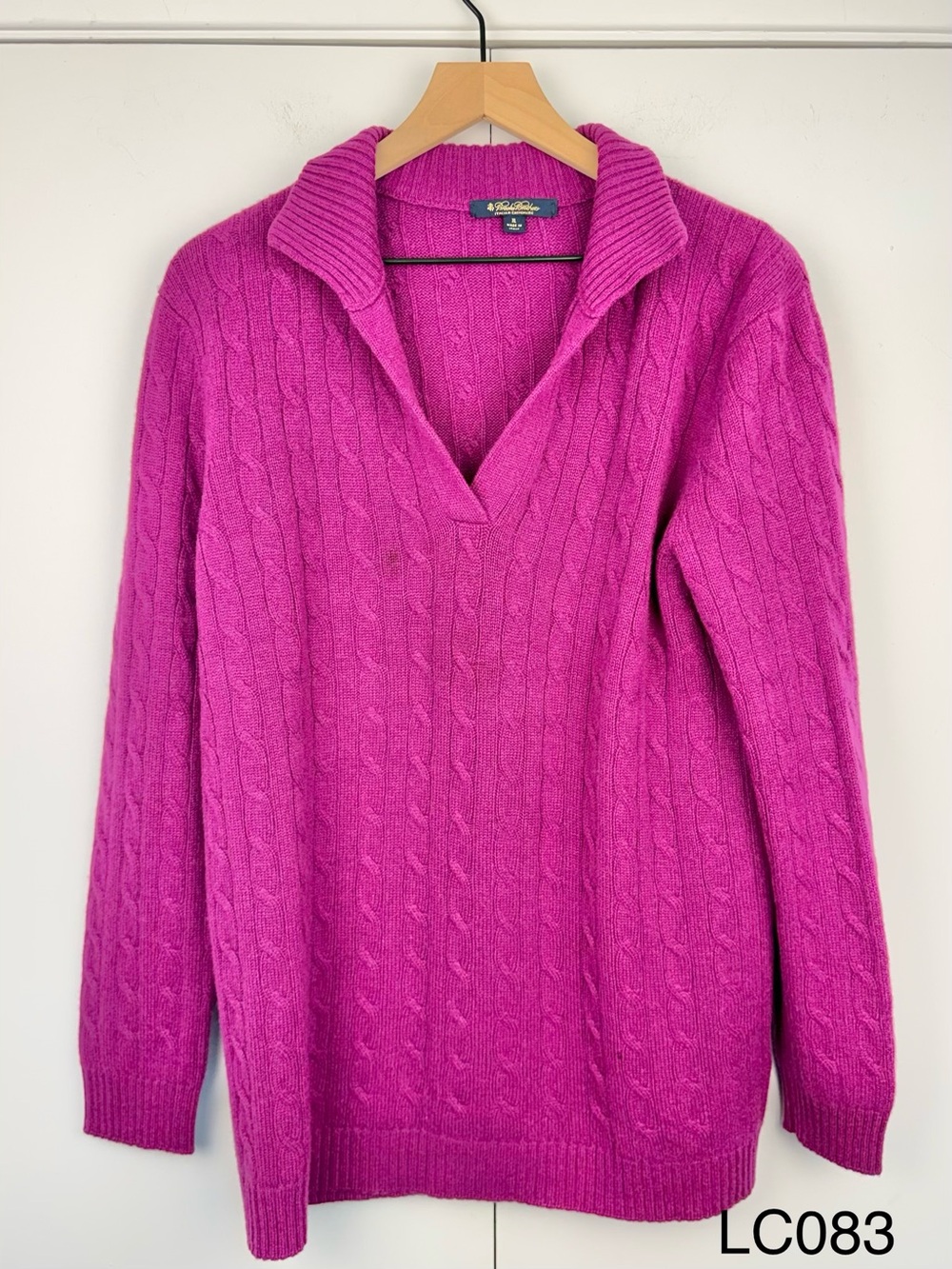 Brooks Brothers 100% Cashmere Cable Knit Collared Sweater Pink XL
